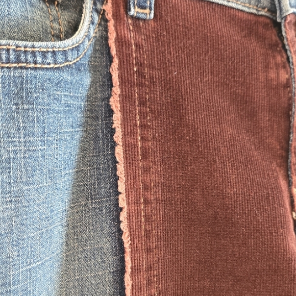 Vintage Patchwork Flare Jeans - Blue and Brown. Stunning! - Picture 5 of 9